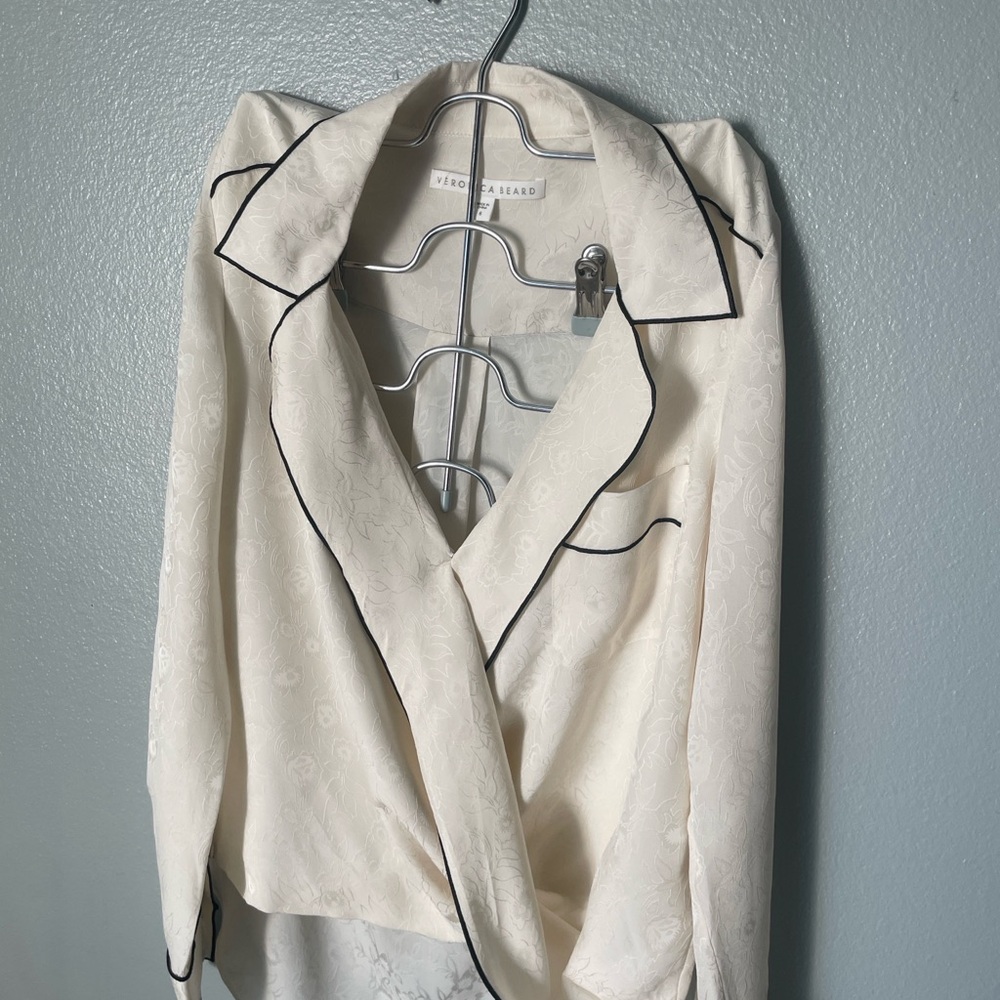 Veronica Beard Cream Blazer with Black Trim